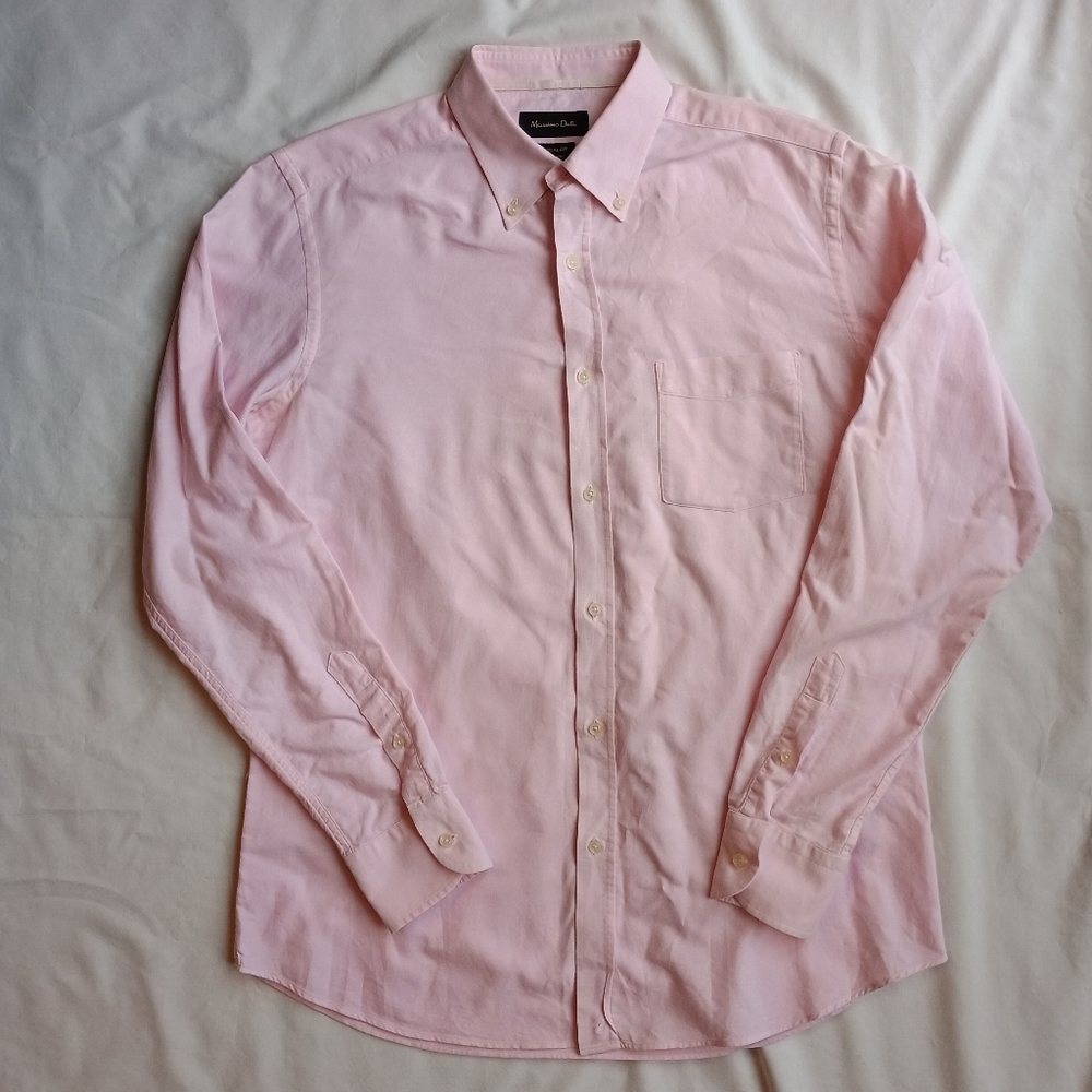 Massimo Dutti Casual Fit Dress Shirt Mens Sz M Collared Button Up Light Pink
